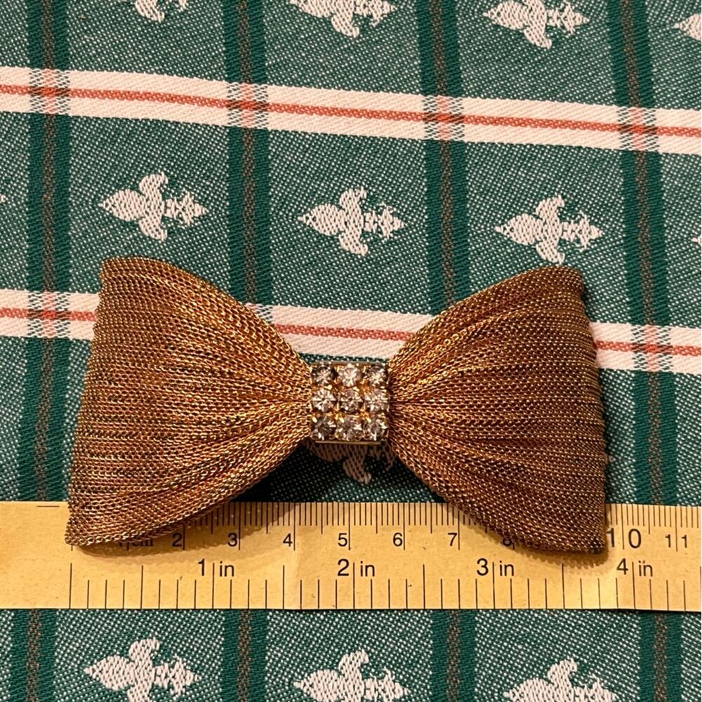 Vintage 1980’s Gold Tone Metal Mesh Bow with Crystal Inset